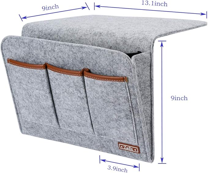Bedside Caddy, 6 Pockets Large Size Bedside Storage Organizer Bedside Organizer Caddy for Magazine Remotes Phone (13.4'' x 18.1'', Light Grey)