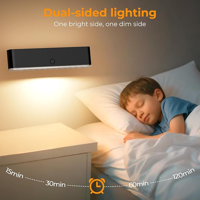 MOITA Magnetic Wireless Battery Operated Wall Sconce, Rechargeable Remote Control & Touch Control Wall Sconce, LED Wall Light for Bedroom, 3 Color Temperatures, 360° Rotatable (Black, 1-Pack)
