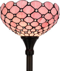 WERFACTORY Tiffany Floor Lamp Pink Stained Glass Pearl Bead Light 12X12X71 Inches Torchiere Standing Corner Torch Uplight Decor Bedroom Living Room Home Office S005P Series