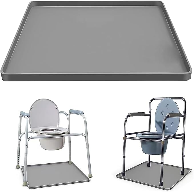Bedside Commode Mat for Floor Protector - Silicone Bedside Toilet Mats for Seniors with Raised Edge Recyclable Non-Slip Commode Pad Under Portable Bedside Commode Adults Potty Chair (Gray, 24"X20")