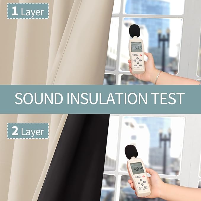 BGment Thermal Insulated 100% Blackout Curtains 90 Inch Length 2 Panels, Total Light Blocking Curtains for Bedroom, Grommet Window Drapes with Thick Black Liner, 52 Inch Wide Each Panel, Champagne