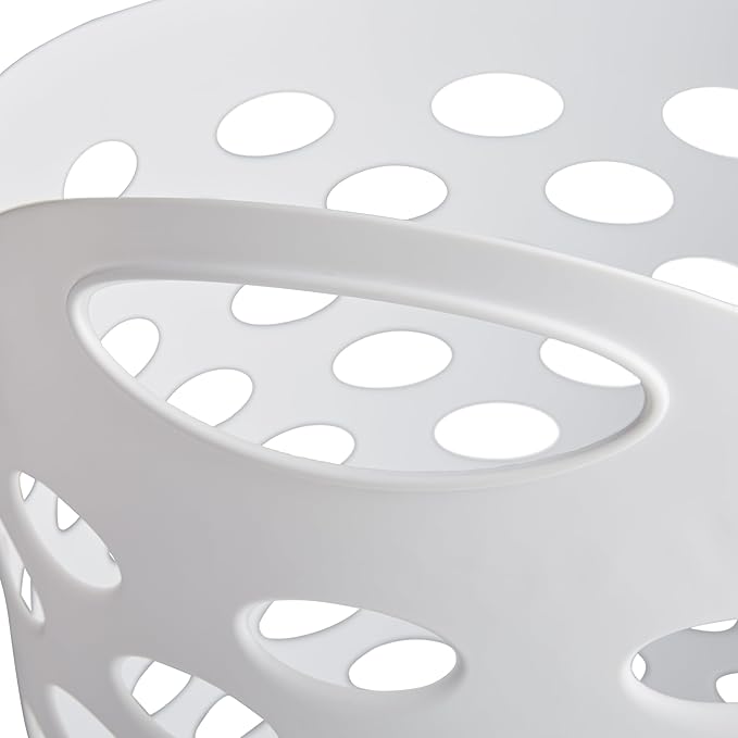 3 Pack Round Plastic Laundry Hamper with Handles, Lightweight & Flexible, 2.2 Bushels Large Capacity, Easy to Clean, Space Saving Laundry Basket for Bedroom, Dorm, Bathroom, White