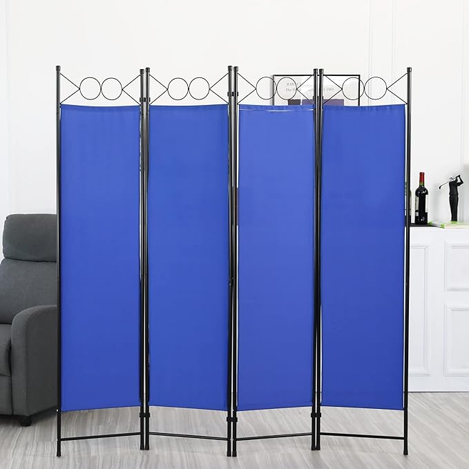 4 Panel Room Divider 6FT Steel Frame Screen Folding Privacy Divider Freestanding Partition for Home Office Bedroom (Blue)