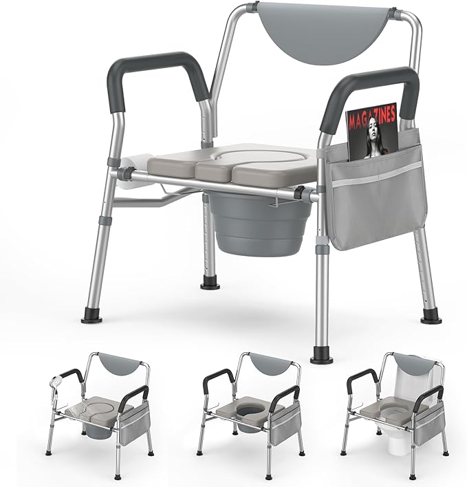 Heavy Duty Bariatric Commode, 4-in-1 Portable Bedside Commode or Over-Toilet Chair, Extra-Wide | Adjustable Height | Easy to Clean, Handicap Commode Chair for Eldery, Disabled People