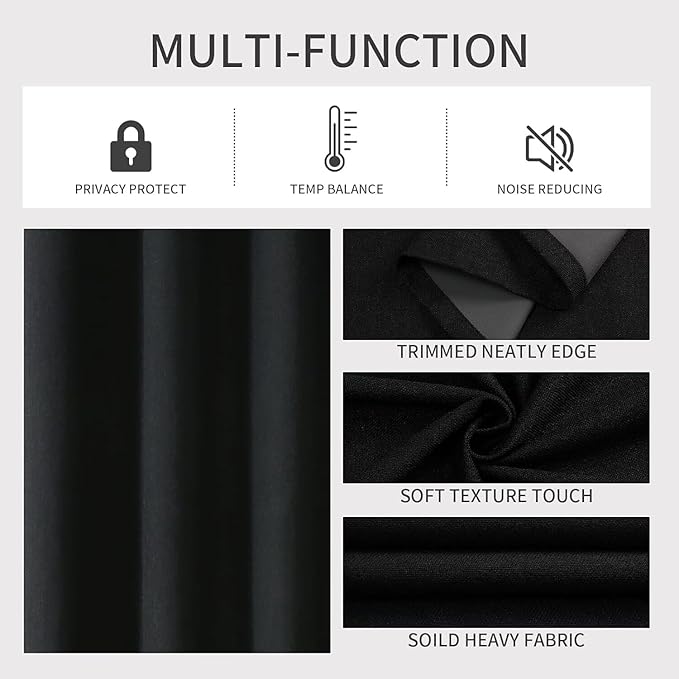 Joydeco Black Blackout Curtains 90 Inches Long, Curtains 90 Inch Length 1 Panel for Bedroom, Thermal Insulated Linen Black Out Curtains with Grommets(100x90, Black)