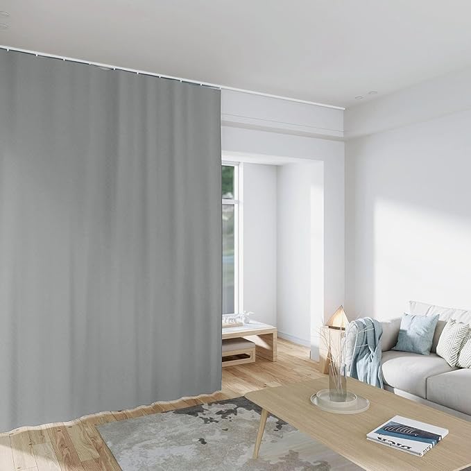 Room Divider Curtains Total Blackout Privacy Curtain Panel Room Thermal Insulated Noise Reduction Curtains for Bedroom Window Living Room Ceiling Track Curtain W 15 ft × H 8 ft Grey