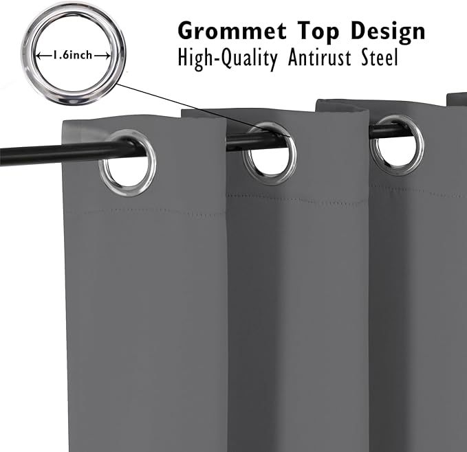ChrisDowa Blackout Curtains 70 inches Wide for Bedroom - 2 Panels Set Extra Wide Grommet Thermal Insulated Room Darkening Curtains for Living Room (Grey, 70 x 84 Inch)