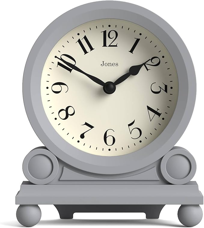JONES CLOCKS® Maida Vale Mantel Clock | Small Traditional Desk Clock | Gray | Pretty & Charming Ideal for Mantelpiece, Bookshelf or Bedside