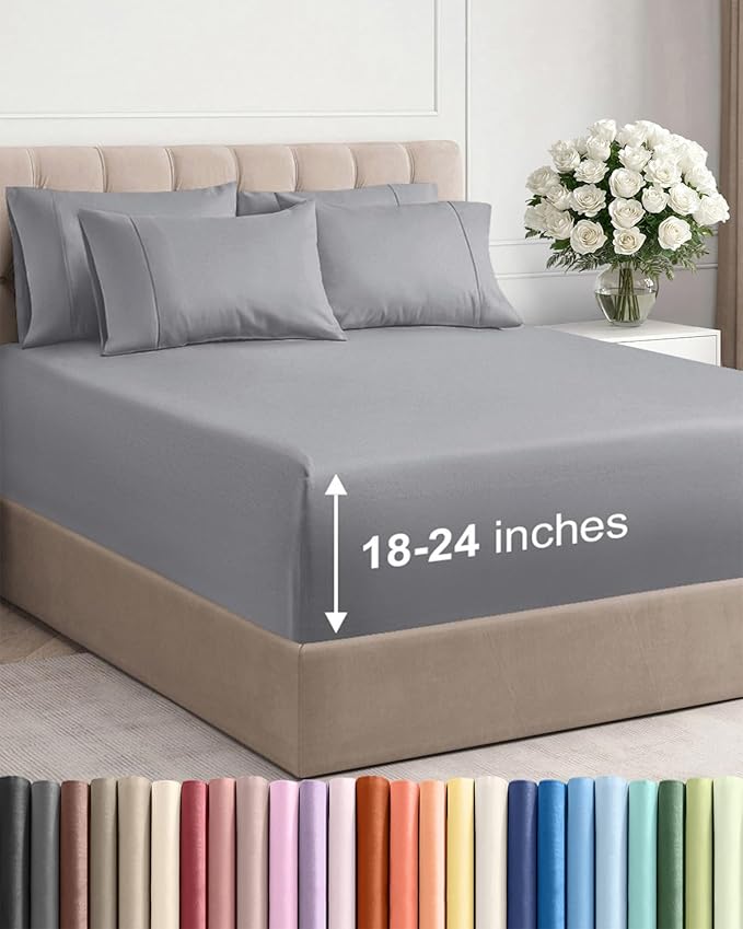 Extra Deep King Sheet Set - 6 Piece Breathable & Cooling Sheets - Hotel Luxury Bed Sheets Set - Easy & Secure Fit - Soft, Wrinkle Free & Comfy Sheets Set - Steel Blue Sheet Set with Extra Deep Pockets