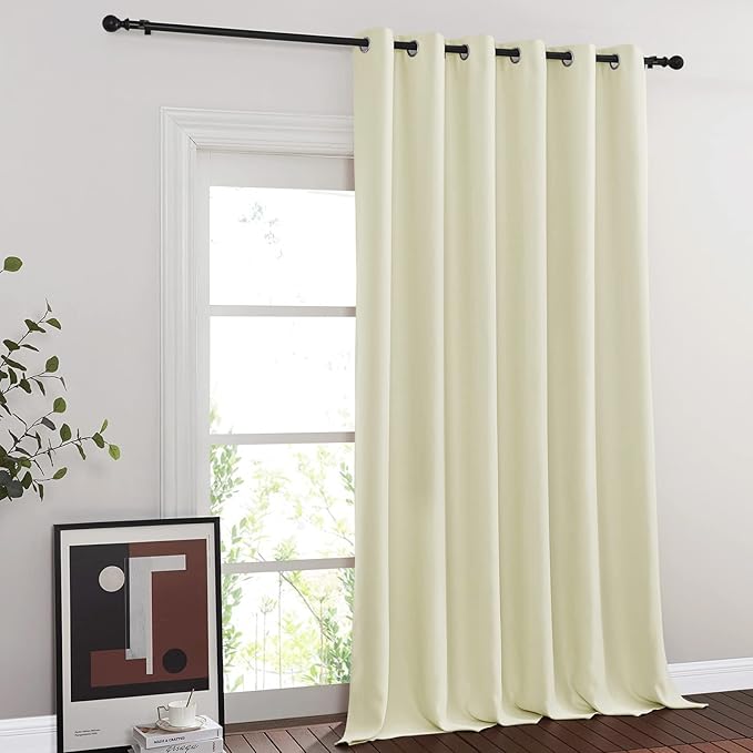 NICETOWN Sliding Door Curtain 108 inches Long, Blackout Patio Door Panel Privacy Thermal Insulated Sound Reducing Room Divider Drape for Bedroom/Living Room (1 Panel, Beige, W80 x L108)