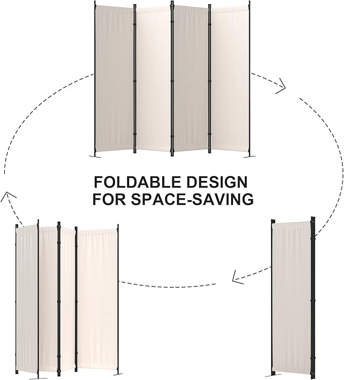 Room Divider, 4 Panel Folding Privacy Screen, 88” Portable Separating with 3 Metal Feet, Partition Room Dividers, Lightweight Freestanding Wall Divider Screen for Office Bedroom Hospital(White)