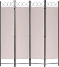 4 Panel Room Divider 6FT Steel Frame Screen Folding Privacy Divider Freestanding Partition for Home Office Bedroom (Tan)