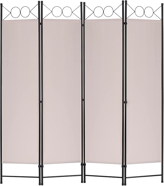 4 Panel Room Divider 6FT Steel Frame Screen Folding Privacy Divider Freestanding Partition for Home Office Bedroom (Tan)