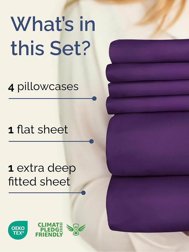 Extra Deep Cal King Sheet Set - 6 Piece Breathable & Cooling Sheets - Hotel Luxury Bed Sheets Set - Easy & Secure Fit - Soft, Wrinkle Free & Comfy Sheets Set - Purple Sheet Set with Extra Deep Pockets