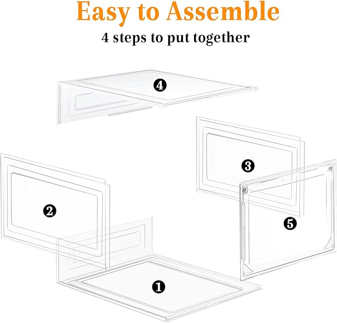 8 Pack Shoes Box Sneaker Display Case Size 13 Plastic Shoe Organizer for Closet Space-Saving Foldable Shoe Rack Sneaker Container Bin Holder