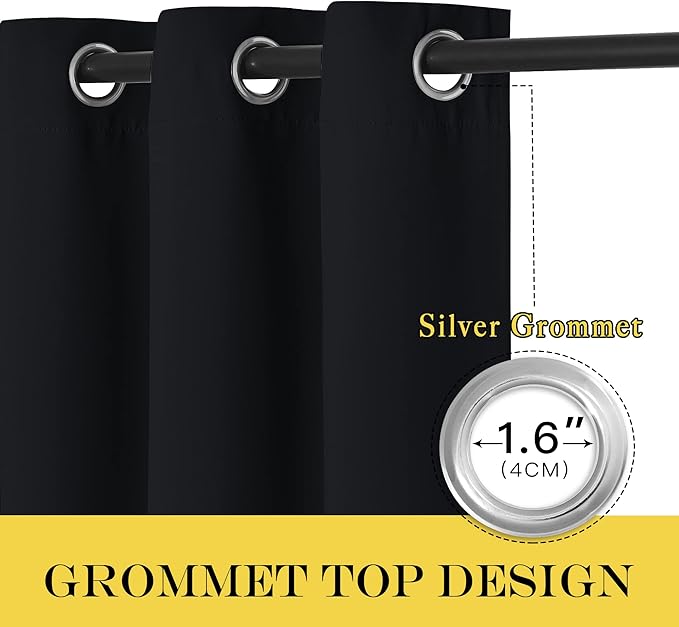 NICETOWN Black Blackout Curtain 90 inch Length - Grommet Thermal Insulated Window Treatments Light & Sound Blocking Drapes for Living Room/Doorway, W46 x L90, 1 Panel