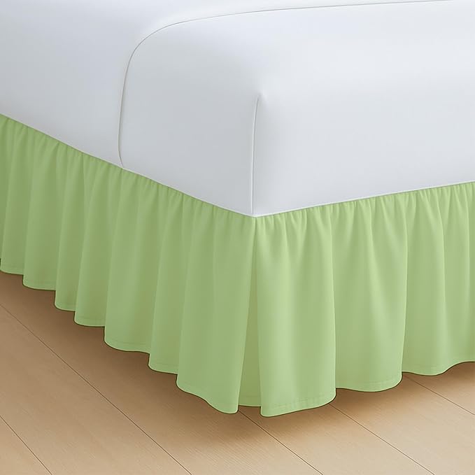 Rajlinen Ruffled Bed Skirt Twin XL, 14 Inch Drop Dust Ruffle with Split Corners, 100% Microfiber Bedskirt with Platform, Three-Sided Coverage Ruffled Gathering Design, Sage