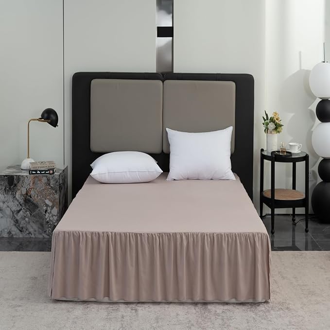 Khaki Bed Skirt King Size Ruffled Bed Skirt with Split Corners, King Bed Skirt 12 Inch Drop, King Size Bed Skirt Khaki for Ruffled Bed Skirt with Split Corners, Bed Skirts King Size