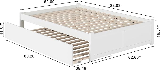 AFI Concord Queen Size Platform Bed with Footboard & Twin XL Trundle in White