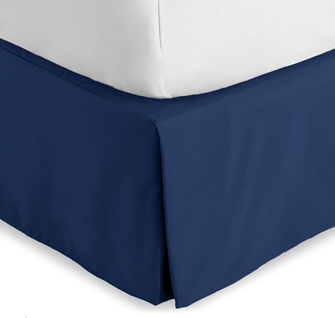 Bare Home Kids Twin Bed Skirt - 15-Inch Tailored Drop Easy Fit - Bed Skirt for Beds - Center & Corner Pleats (Twin, Dark Blue)