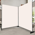 Room Divider Folding Privacy Screens with Wheels, 6FT Tall Divider for Room Separation, Movable Room Partitons and Dividers, Indoor Room Dividers Panel with Fabric (Beige, 2 Panel-142‘’-Round Pad)