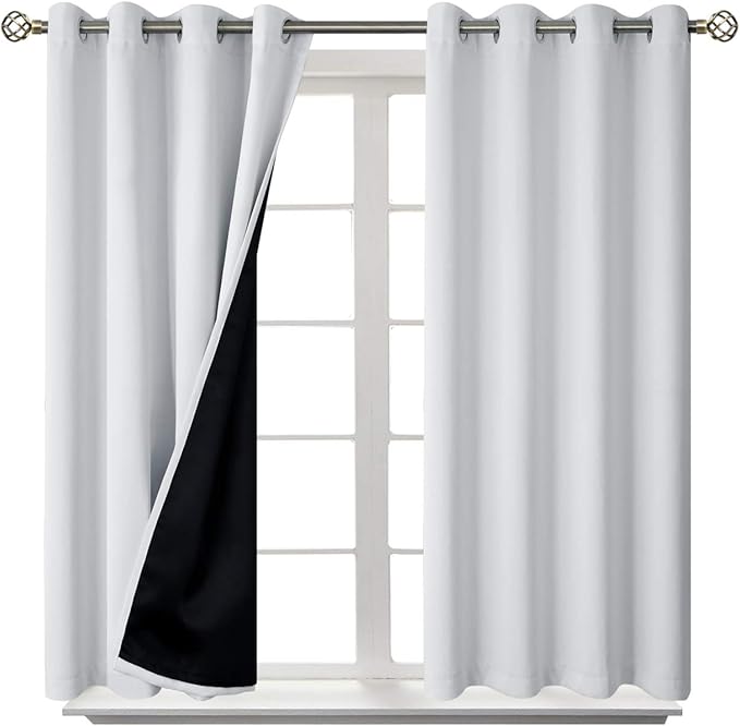 BGment Greyish White Short Blackout Curtains for Bedroom, Thermal Insulated Energy Efficiency Noise Reducing Grommet Curtains 45 Inch Length with Liner for Small Window 2 Panels Each 52 Inch Wide