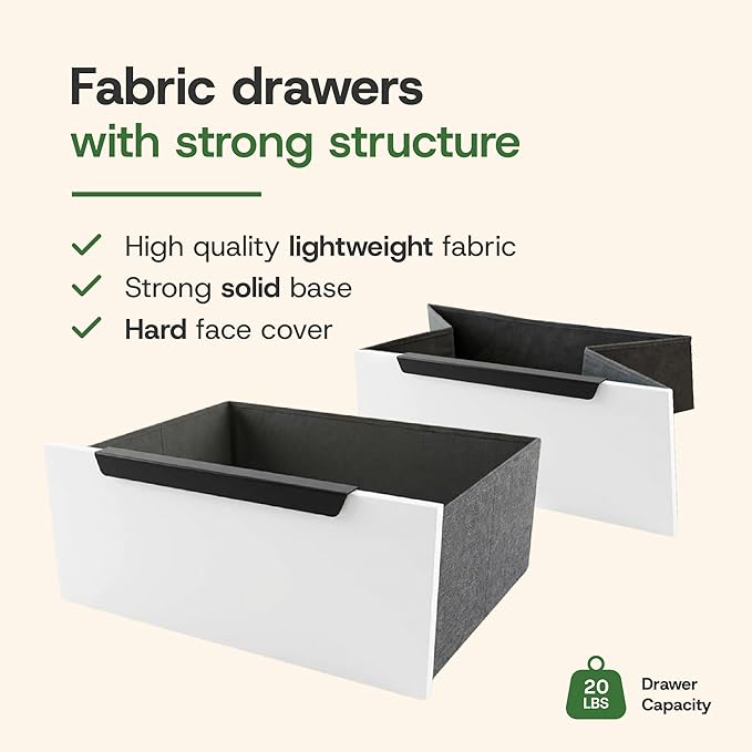 tinge Lira Premium Fabric Dresser - Solid Wooden Frame, 4 Spacious Sag-Proof Drawers with Sleek Metal Handles - Sleek & Durable Storage Solution for Your Home (Black)