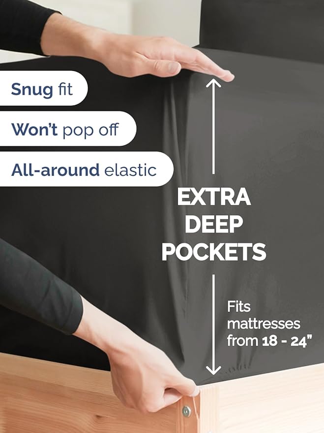 Extra Deep Cal King Sheet Set - 6 Piece Breathable and Cooling Sheets - Hotel Luxury Bed Sheets Set - Easy Fit - Soft, Wrinkle Free and Comfy Sheets Set - Charcoal Sheet Set with Extra Deep Pockets