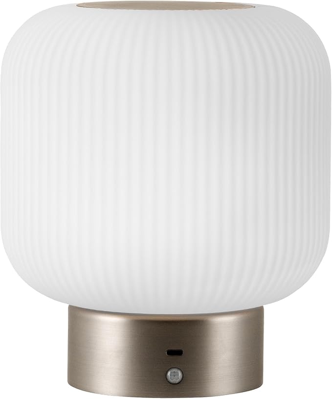 Aisilan Portable Opal Glass Lantern Table Lamp with Touch Control, 3W 3CCT Rechargeable Dimmable Motion Sensor Table Lamp for Headboard, Bookshelf, Corner