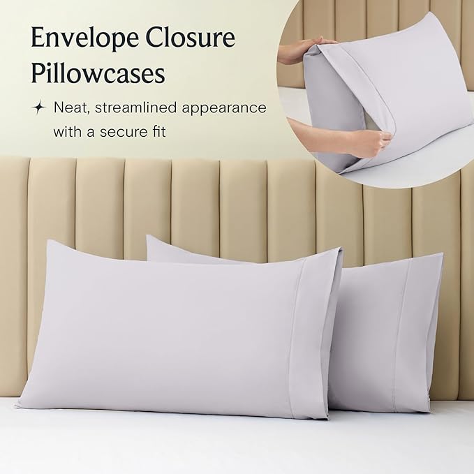 LuxClub 4 PC Sheet Set Bed Sheets Deep Pockets 16" Eco Friendly Wrinkle Free Cooling Machine Washable Hotel Bedding Silky Soft - Dove Gray Full