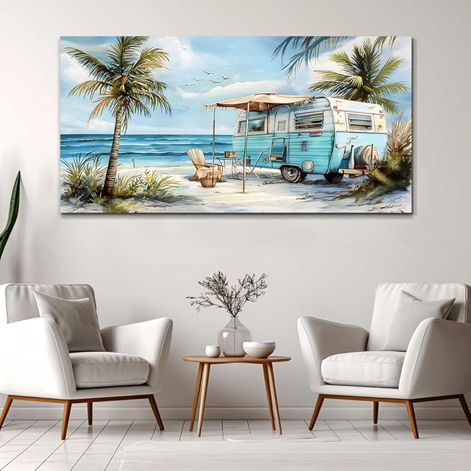 ERQINHUA Wall Art For Living Room Canvas Wall Decor For Bedroom Office Decorations Marine Beach Landscape Painting Pictures Artwork Modern Beach Posters Aesthetic Ready To Hang Home Decor 20"x40"