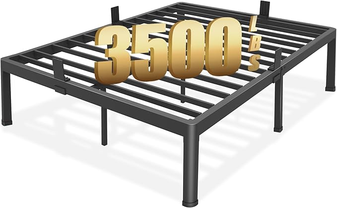 FUIOBYVV King Bed Frame with Round Corner Edge Legs 18 inch High 3500 lbs Heavy Duty Metal Platform Bed Frame King Size No Box Spring Needed/Noise Free/Steel Slat Support/Non-Slip Black