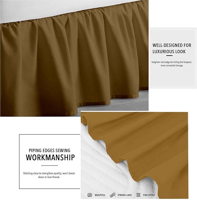 Taupe Solid Ruffled Bed Skirt Twin-16 Inch Drop Split Corner, Microfiber Bedskirt with Platform Three Sided Coverage