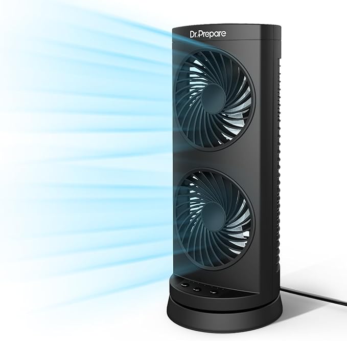 Dr. Prepare Tower Fan Oscillating Fan, Portable Desk Fan with 3-Speed Options, Dual Air Circulation, 110° Oscillation, 3 Timers, Personal Quiet Table Fan for Home Office Desktop Bedroom, 13 inch