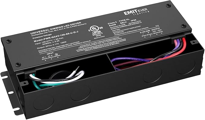 EMITEVER Dimmable Led Driver, 2 Packs 100W AC 110V-277V to DC 24V Transformer, 5-in-1 Dimming: ELV/MLV/TRIAC / 0-10V / 1-10V / 10V PWM/Potentiometer, Waterproof IP67 and UL Listed