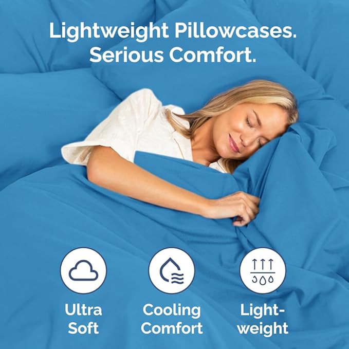 Queen Pillow Cases Set of 4 - Ultra Soft Hotel Quality Pillowcase Covers - Comfy, Cozy & Wrinkle Free - Shrink, Stain & Fade Resistant - Machine Washable Pillow Protectors - 4 Piece Set - Denim Blue