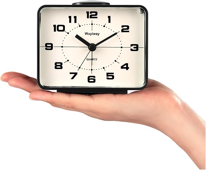 Retro Analog Alarm Clock,Battery Operated,4" Vintage Decor for Bedroom, Nightstand, Bedside, Desk, Table,Silent,Lighted on Demand and Snooze,Ascending Beep Sounds,Easy to Set(Black)