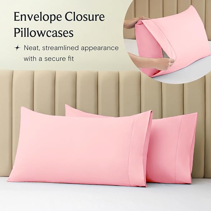 LuxClub 4 PC Sheet Set Bed Sheets Deep Pockets 16" Eco Friendly Wrinkle Free Cooling Machine Washable Hotel Bedding Silky Soft - Baby Pink Full