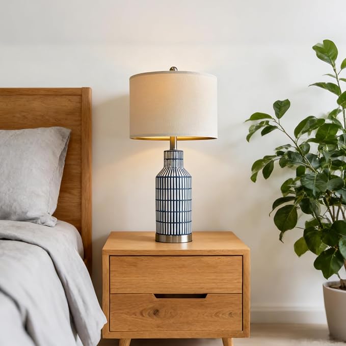 25" Modern Ceramic Lamps Single Table Lamp for Living Room Bedroom Farmhouse Nightstand Bedside Lamps