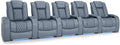Seatcraft Diamante Zero-Gravity CoolZero Italian Leather Home Theater Seating, Power Headrest, Power Recline, Row of 5, Smokey Blue