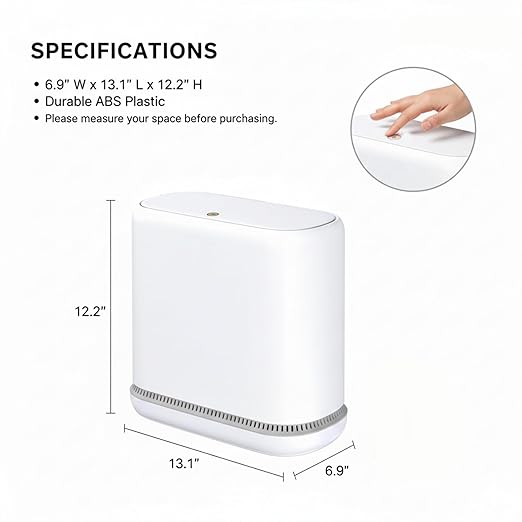 MOPALL Dog Proof Trash Can with Lid, 3.3 Gallon Slim Bathroom Garbage Bin with Inner Bucket, Fits Standard 4 Gallon Bags, Odor Sealing Diaper Pail for Nursery, Modern White Waste Basket, 6.9" Wide