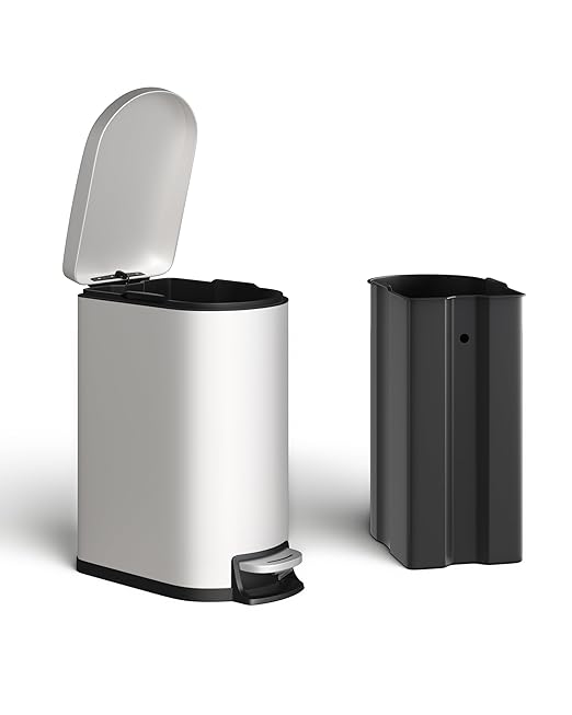 GarveeHome 13 Gal & 2.6 Gal Trash Can Combo Set, Kitchen Trash Can and Bathroom Trash Bin with Lid, Step-On Rustproof Garbage Bin with Inner Bucket, White