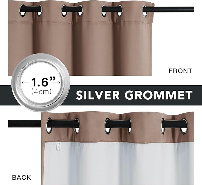 RYB HOME 4-in-1 Dust Filtering Soundproof Blackout Insulating Privacy Window Curtains for Nursery Bedroom Living Room Rivider Sound Absorption Sheet, Mocha, W52 x L95 inch, 2 Panels