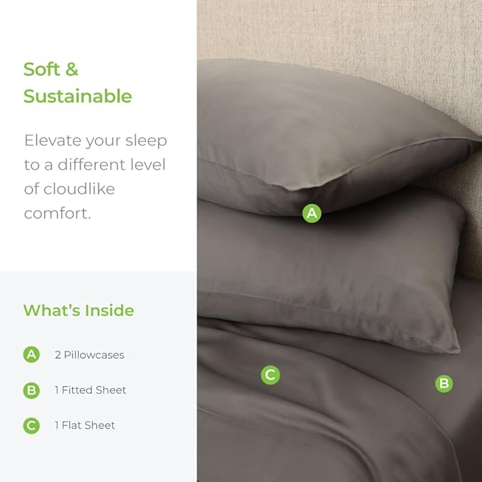 Cariloha Aloha Soft 4-Piece Sheet Set | Shade Gray | Queen | Made from 100% Viscose derived from Bamboo | Introductory Sheet Line