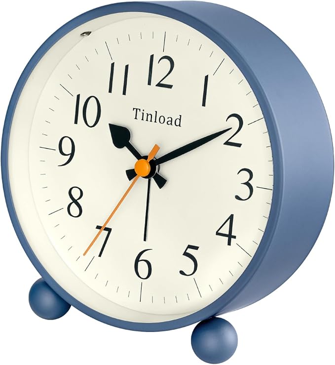 4.5" Vintage Retro Analog Alarm Clock, Super Silent Non Ticking Small Clock with Manual Light, Snooze, Battery Operated, for Living Room, Bedroom, Bedside, Desk(Blue)