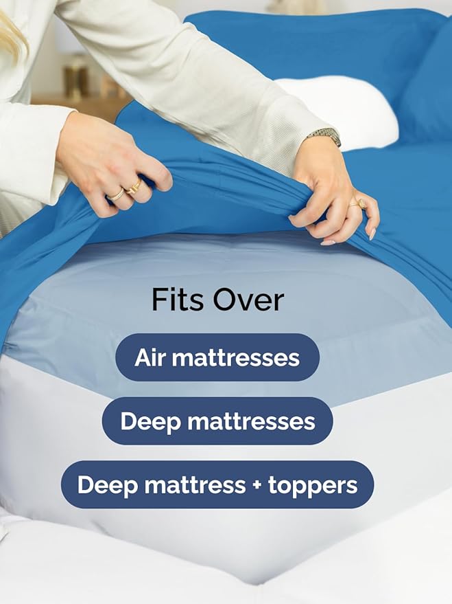 Extra Deep King Sheet Set - 6 Piece Breathable & Cooling Sheets - Hotel Luxury Bed Sheets Set - Easy & Secure Fit - Soft, Wrinkle Free & Comfy Sheets Set - Denim Blue Sheet Set with Extra Deep Pockets