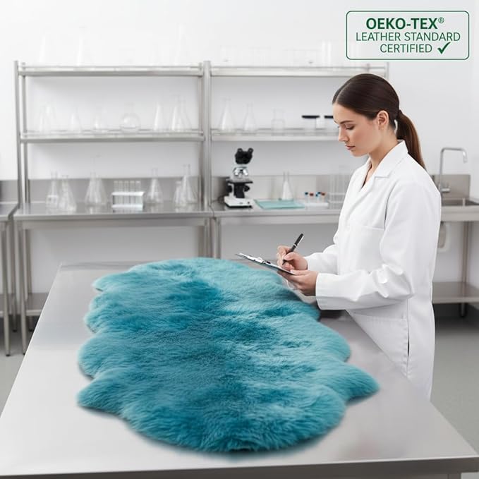 Premium Genuine Sheepskin Rug 2' x 6' Long Fur Soft & Natural Bedside Area Rug, Beach Blue, Double Pelt