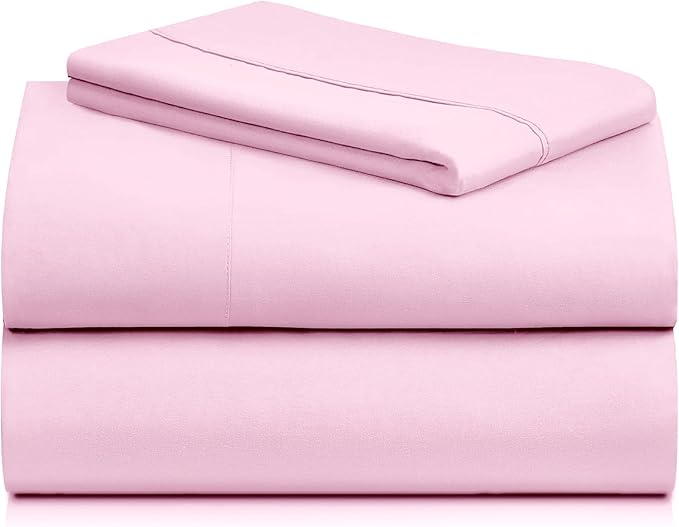 LuxClub 3 PC Twin Sheet Set, Deep Pockets Wrinkle Free Cooling Bed Sheets Hotel Bedding for Women, Men, Kids & Teens, Includes 1 Fitted Sheet, 1 Flat Sheet and 1 Pillowcase-Silky Soft Powder Pink