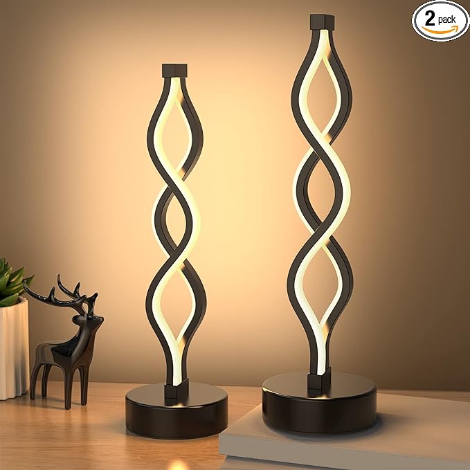 NUÜR Bedside Lamps Set of 2, Black Lamps for Living Room, Dimmable LED Nightstand Lamp, Small Nightstand Lamp for Bedroom, Home, Living Room, Office