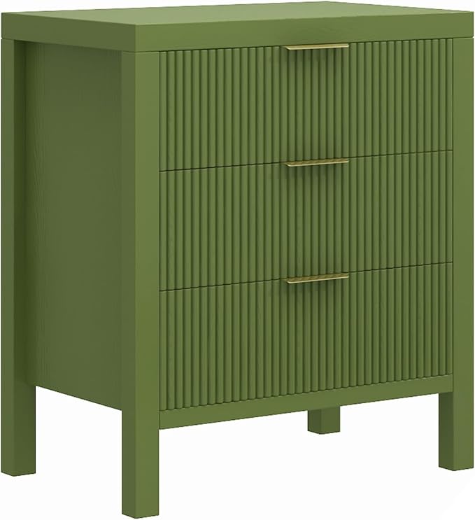 End Table with Storage, Wooden Farmhouse Nightstands with 6 Drawers, Bedside Table - Boho Tall Side Table Accent for Bedroom, Living Room, Green X2